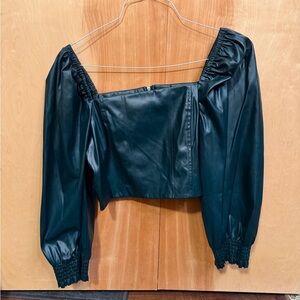 7 For All Mankind Black Leather-Look Blouse